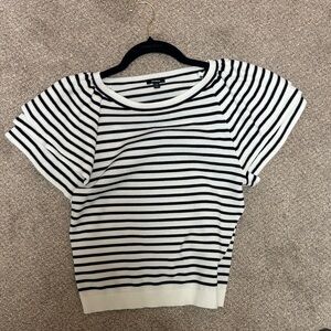 Express Black and White Striped Short Sleeve Knit Top